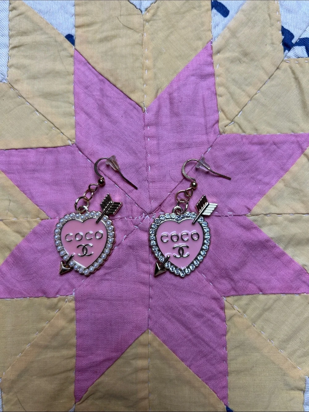 Carrie Fairy Designs Repurposed Pink Charm Earrings Designer Inspired